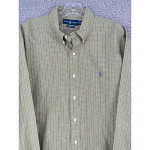 Ralph Lauren Mens XL Classic Fit Button Front Long Sleeve Cotton Green Plaid